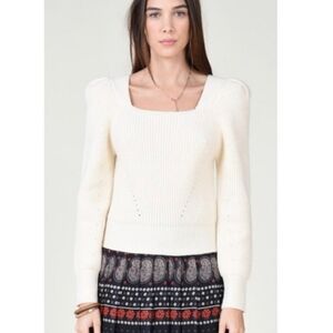 Molly Bracken Square Neck Cream Cropped Sweater